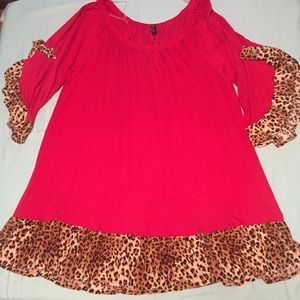 Red Top with Cheetah print detail